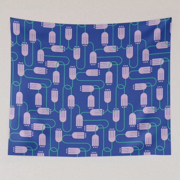 Item preview, Geometric Flower Pattern • Abstract Floral Print • Modern Lavender Blossoms on Blue designed and sold by Lala and Jull.