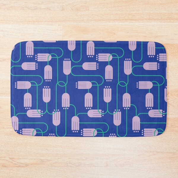Item preview, Geometric Flower Pattern • Abstract Floral Print • Modern Lavender Blossoms on Blue designed and sold by Lala and Jull.
