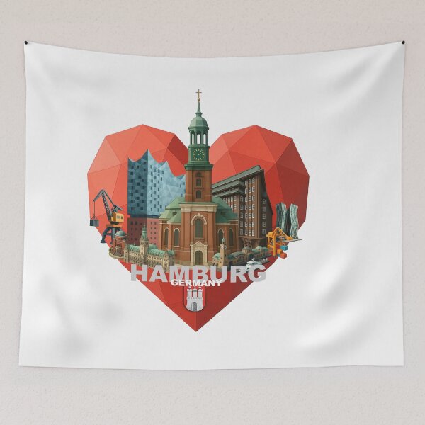 Item preview, Heart for Hamburg – Low-Poly Skyline Collage designed and sold by Earth Celebration Designs.