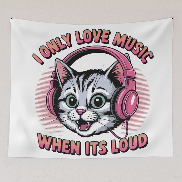 Item preview, I Only Love Music When It’s Loud – Cute Cat with Headphones Design designed and sold by TipTop GFX.