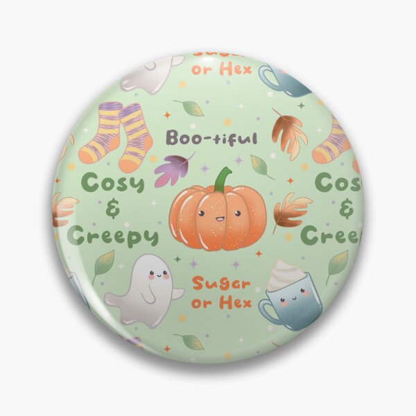 Item preview, Cosy and Creepy Halloween Seamless Pattern - Cute Ghosts, Pumpkins, Socks, Mugs and Autumn Leaves, Kawaii Fall  designed and sold by Lone Jensen.