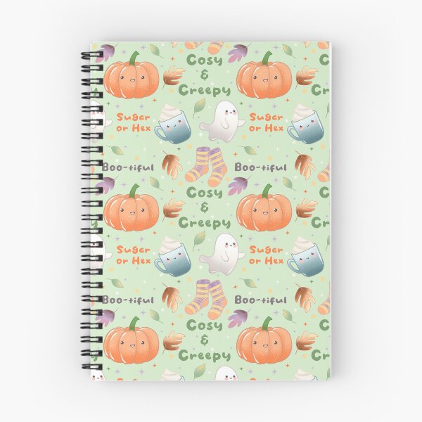 Item preview, Cosy and Creepy Halloween Seamless Pattern - Cute Ghosts, Pumpkins, Socks, Mugs and Autumn Leaves, Kawaii Fall  designed and sold by Lone Jensen.