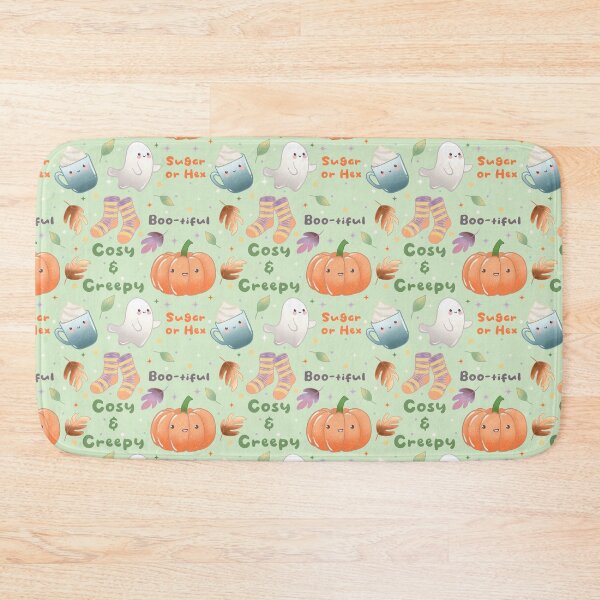 Item preview, Cosy and Creepy Halloween Seamless Pattern - Cute Ghosts, Pumpkins, Socks, Mugs and Autumn Leaves, Kawaii Fall  designed and sold by Lone Jensen.