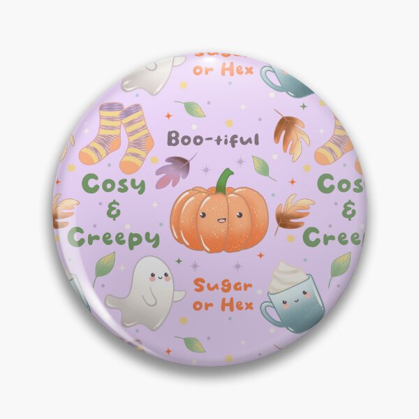 Item preview, Cosy and Creepy Halloween Seamless Pattern - Cute Ghosts, Pumpkins, Socks, Mugs and Autumn Leaves, Kawaii Fall  designed and sold by Lone Jensen.