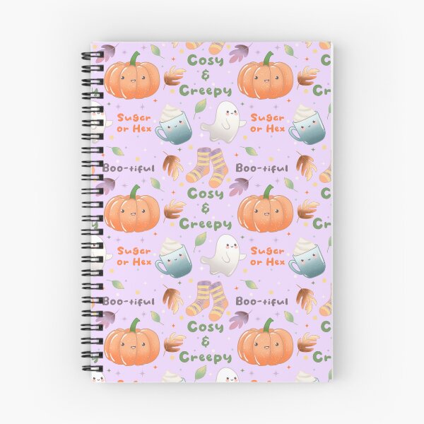 Item preview, Cosy and Creepy Halloween Seamless Pattern - Cute Ghosts, Pumpkins, Socks, Mugs and Autumn Leaves, Kawaii Fall  designed and sold by Lone Jensen.