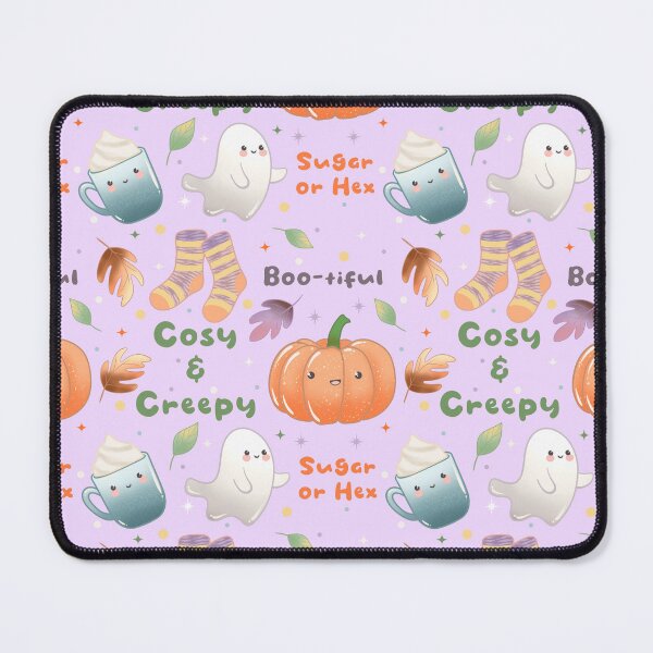 Item preview, Cosy and Creepy Halloween Seamless Pattern - Cute Ghosts, Pumpkins, Socks, Mugs and Autumn Leaves, Kawaii Fall designed and sold by Lone Jensen.