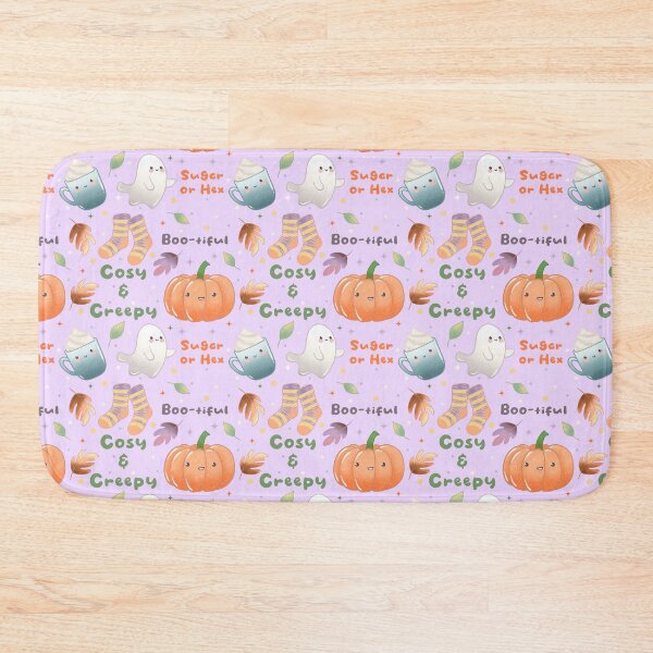Item preview, Cosy and Creepy Halloween Seamless Pattern - Cute Ghosts, Pumpkins, Socks, Mugs and Autumn Leaves, Kawaii Fall  designed and sold by Lone Jensen.