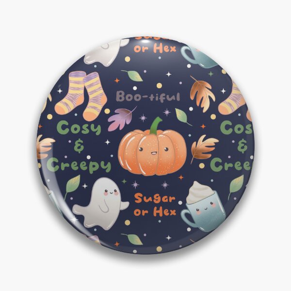 Item preview, Cosy and Creepy Halloween Seamless Pattern - Cute Ghosts, Pumpkins, Socks, Mugs and Autumn Leaves, Kawaii Fall  designed and sold by Lone Jensen.