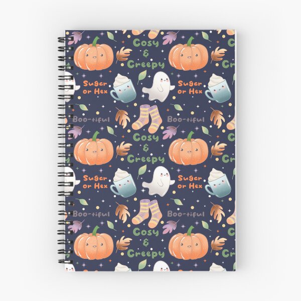 Item preview, Cosy and Creepy Halloween Seamless Pattern - Cute Ghosts, Pumpkins, Socks, Mugs and Autumn Leaves, Kawaii Fall  designed and sold by Lone Jensen.