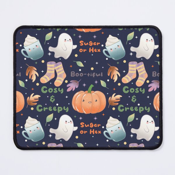 Item preview, Cosy and Creepy Halloween Seamless Pattern - Cute Ghosts, Pumpkins, Socks, Mugs and Autumn Leaves, Kawaii Fall designed and sold by Lone Jensen.