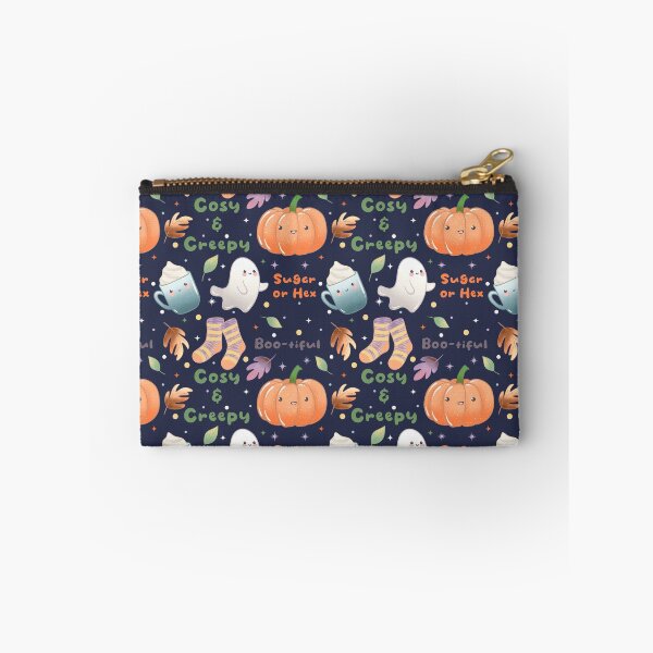 Item preview, Cosy and Creepy Halloween Seamless Pattern - Cute Ghosts, Pumpkins, Socks, Mugs and Autumn Leaves, Kawaii Fall  designed and sold by Lone Jensen.