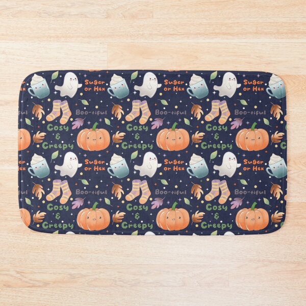 Item preview, Cosy and Creepy Halloween Seamless Pattern - Cute Ghosts, Pumpkins, Socks, Mugs and Autumn Leaves, Kawaii Fall  designed and sold by Lone Jensen.