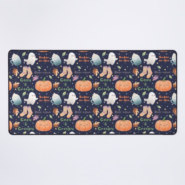 Item preview, Cosy and Creepy Halloween Seamless Pattern - Cute Ghosts, Pumpkins, Socks, Mugs and Autumn Leaves, Kawaii Fall designed and sold by Lone Jensen.