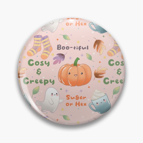 Item preview, Cosy and Creepy Halloween Seamless Pattern - Cute Ghosts, Pumpkins, Socks, Mugs and Autumn Leaves, Kawaii Fall  designed and sold by Lone Jensen.