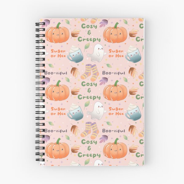 Item preview, Cosy and Creepy Halloween Seamless Pattern - Cute Ghosts, Pumpkins, Socks, Mugs and Autumn Leaves, Kawaii Fall  designed and sold by Lone Jensen.