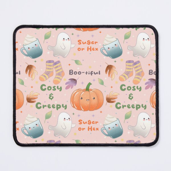 Item preview, Cosy and Creepy Halloween Seamless Pattern - Cute Ghosts, Pumpkins, Socks, Mugs and Autumn Leaves, Kawaii Fall designed and sold by Lone Jensen.
