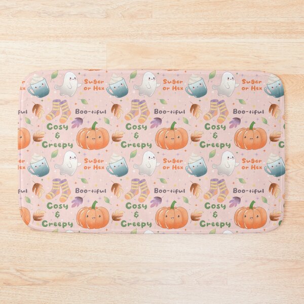 Item preview, Cosy and Creepy Halloween Seamless Pattern - Cute Ghosts, Pumpkins, Socks, Mugs and Autumn Leaves, Kawaii Fall  designed and sold by Lone Jensen.