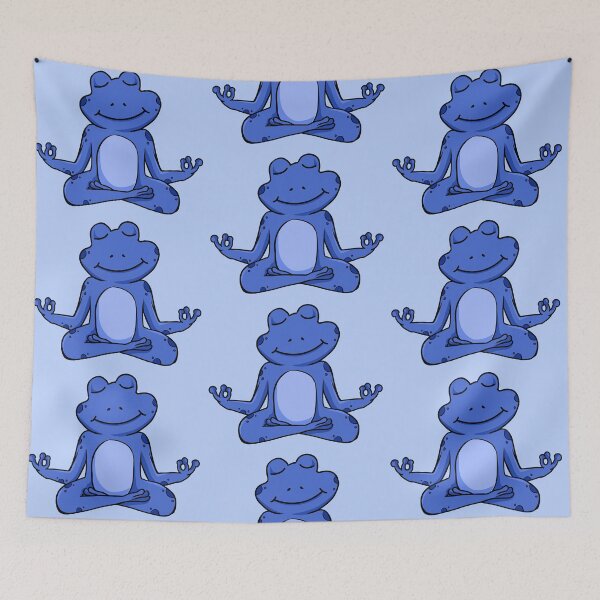 Item preview, Zen Frog – Blue Cartoon Frog Meditating in Yoga Pose designed and sold by EmeraldeaArt.