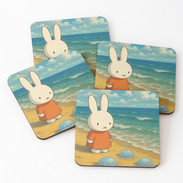 Item preview, Ghibli Artstyle Inspired Miffy looking at Jellyfish designed and sold by Cozy Moss Studio.