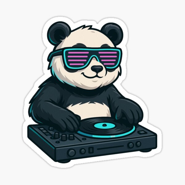 Item preview, DJ Panda – Cool Panda Spinning Tracks in Neon Glasses designed and sold by ColorSplash123.