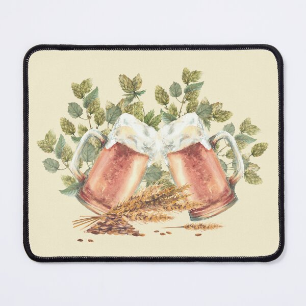 Item preview, Beer mug making cheers with malt and branches of hops. Watercolor hand drawn designed and sold by BartolArt.