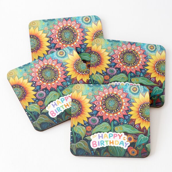 Item preview, Cosmic Sunflowers with Happy Birthday Text and Vibrant Patterns designed and sold by daila70.