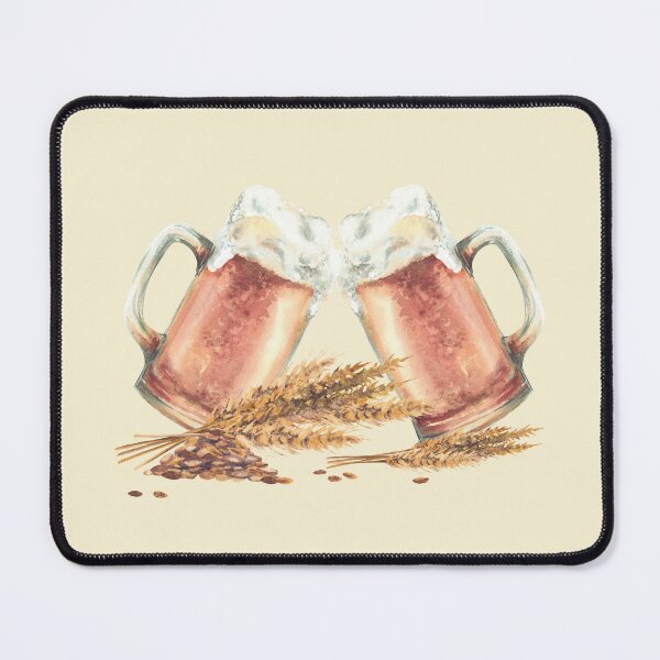 Item preview, pint of Beer mugs toasting with ears and grains of malt. Watercolor brewing hand drawn designed and sold by BartolArt.