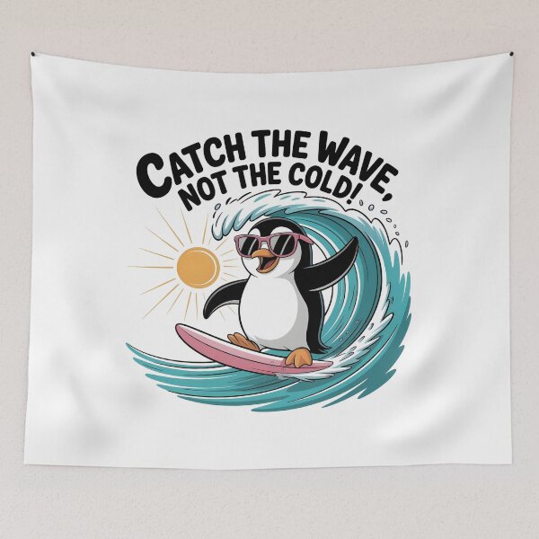 Item preview, Catch the Wave, Not the Cold! – Cool Surfing Penguin T-Shirt designed and sold by JaroPrints.