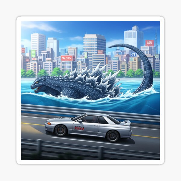 Item preview, Godzilla and R32 Skyline Nissan JDM Car designed and sold by xthreadcreations.