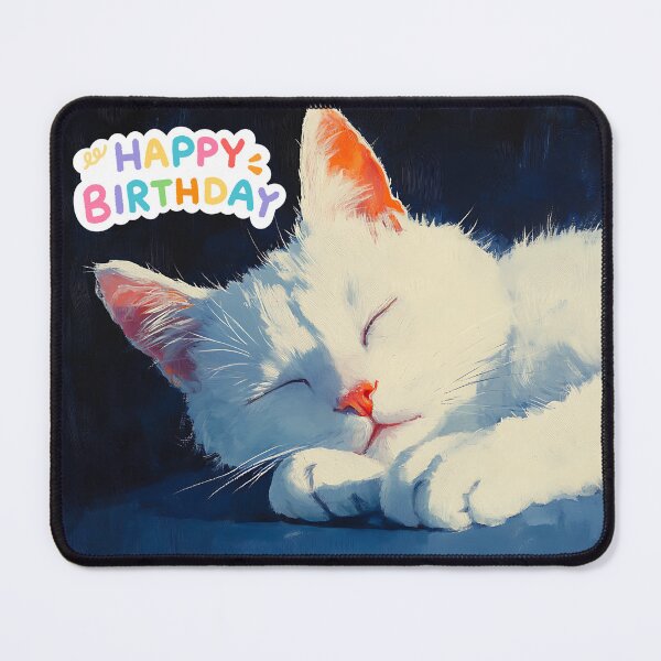 Item preview, Sleeping White Cat with Happy Birthday Text on Dark Blue Background designed and sold by daila70.
