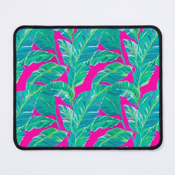 Item preview, Preppy green turquoise banana leaves on fuchsia background designed and sold by SophieClimaArt.