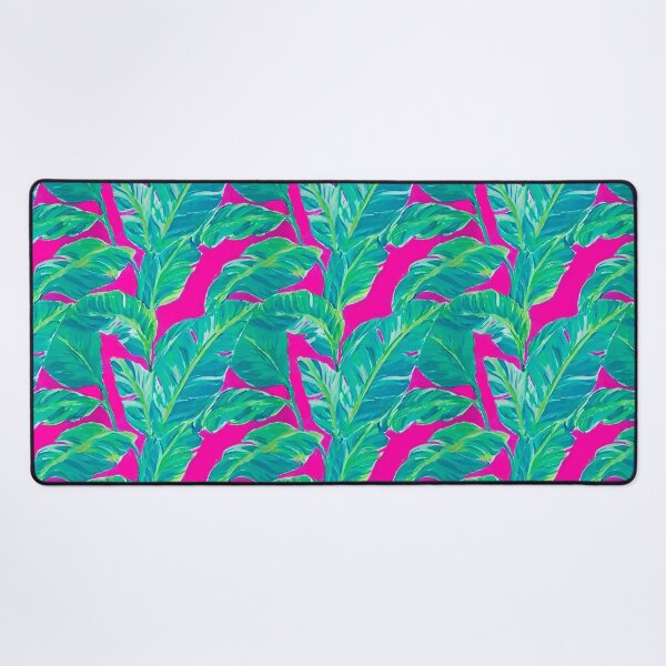 Item preview, Preppy green turquoise banana leaves on fuchsia background designed and sold by SophieClimaArt.