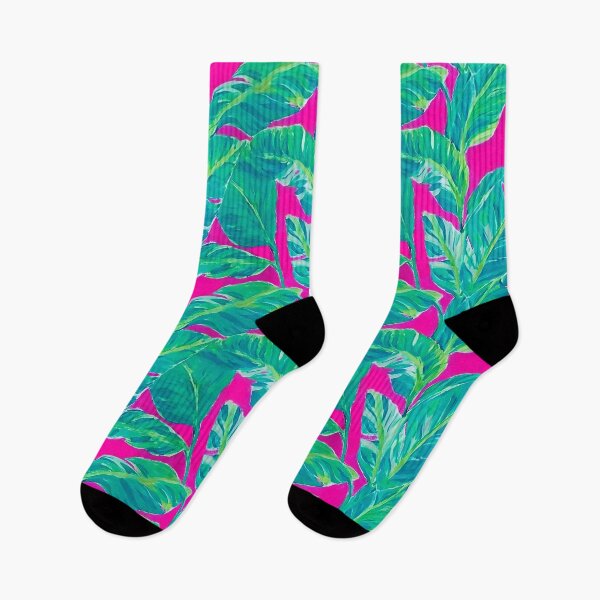 Item preview, Preppy green turquoise banana leaves on fuchsia background designed and sold by SophieClimaArt.