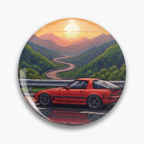 Artikelvorschau, Pixel Art RX7 Japanische Touge Straße Sonnenuntergang entworfen und verkauft von xthreadcreations.