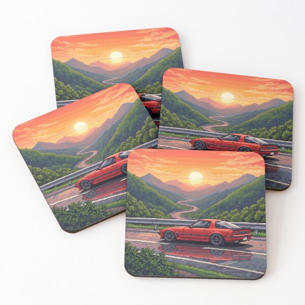 Item preview, Atardecer en la carretera japonesa Touge de Pixel Art RX7 designed and sold by xthreadcreations.