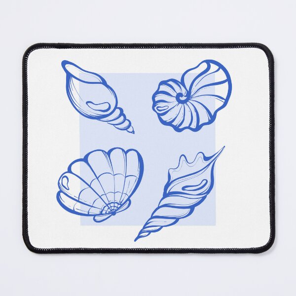 Item preview, Minimalist blue shell outlines on soft aqua background with ocean wave mood designed and sold by JuKoArt.