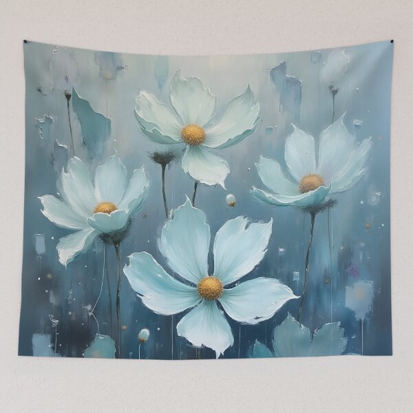 Item preview, Abstract floral composition in white and blue designed and sold by 2-Seraphira.