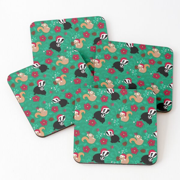Item preview, Christmas woodland animals on dark green designed and sold by QuirkyCraftz.