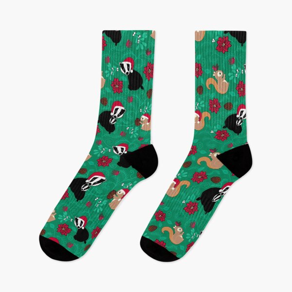 Item preview, Christmas woodland animals on dark green designed and sold by QuirkyCraftz.