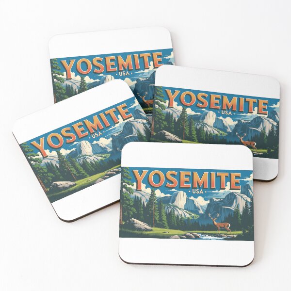 Item preview, Yosemite, USA, with deer and mountains in vintage style designed and sold by StormArte.