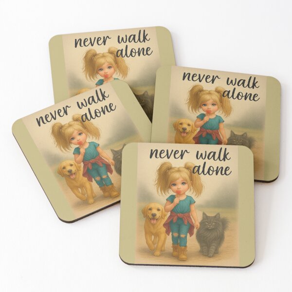 Item preview, Never Walk Alone – Cute Girl Walking with Dog and Cat designed and sold by alizo74.