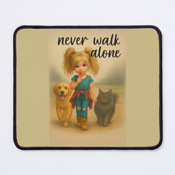 Item preview, Never Walk Alone – Cute Girl Walking with Dog and Cat designed and sold by alizo74.