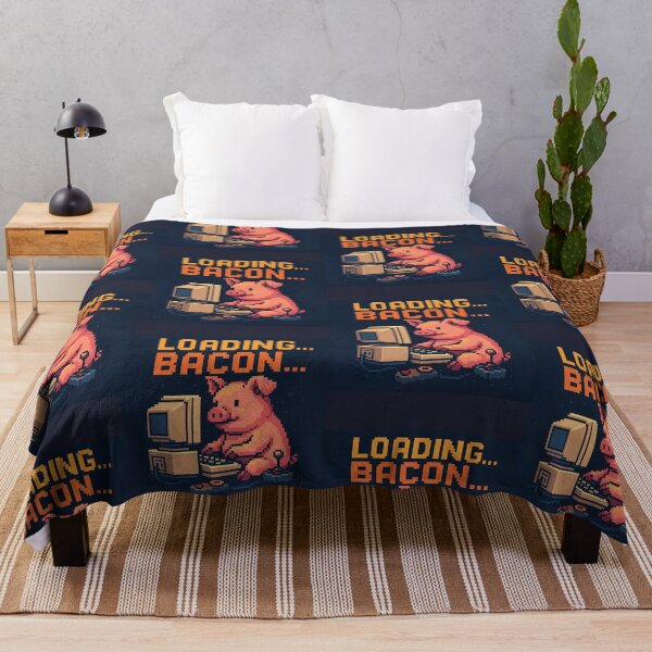 Artikelvorschau, Loading Bacon – Lustiges Pixelschwein im Retro-Stil entworfen und verkauft von Lunaria Arts.