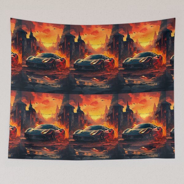 Item preview, Supercar Ignites City Streets at Fiery Sunset designed and sold by RevUpDesign.