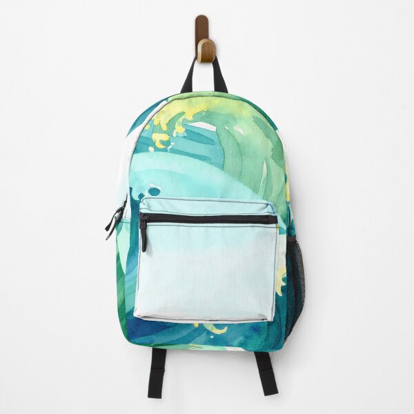 Item preview, Dynamic blue and green ocean waves crest with white foam under a clear sky, rendered in a soothing watercolor style designed and sold by homydesign.