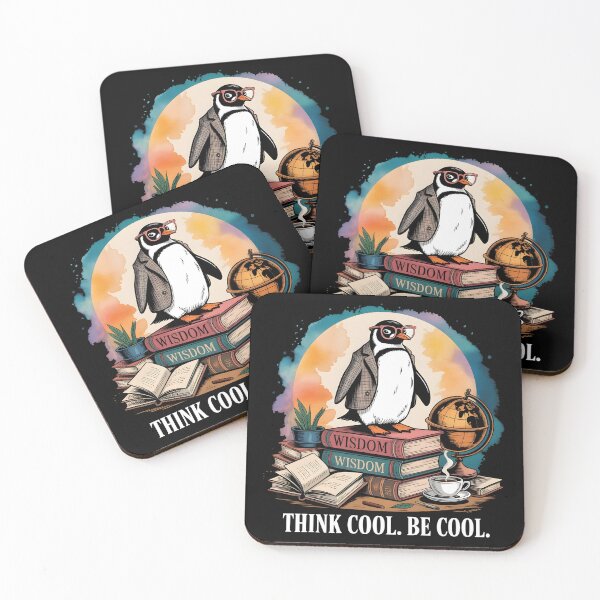 Item preview, Think Cool. Be Cool. – Wise Penguin with Books & Globe T-Shirt designed and sold by JaroPrints.