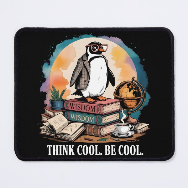 Item preview, Think Cool. Be Cool. – Wise Penguin with Books & Globe T-Shirt designed and sold by JaroPrints.