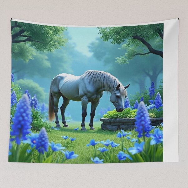 Item preview, Cool Blue Garden Collection with Adorable Horse designed and sold by Dailywalker22.