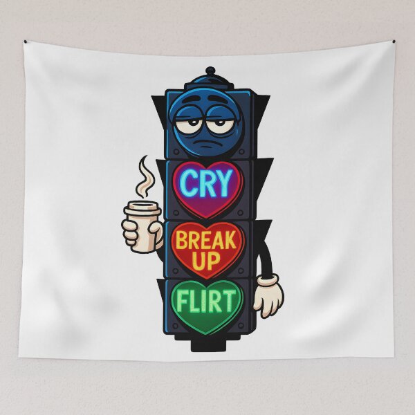 Item preview, Funny Heart Traffic Light Meme – "Cry, Break Up, Flirt" – Cute Urban Neon Design designed and sold by Uglyandcute.