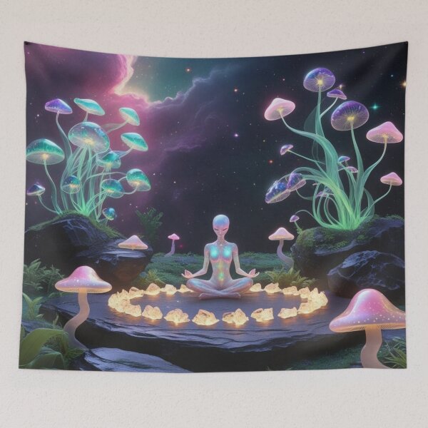 Item preview, Cosmic Bloom : Meditating Alien in a Psychedelic Space Garden designed and sold by Nature's Palette.